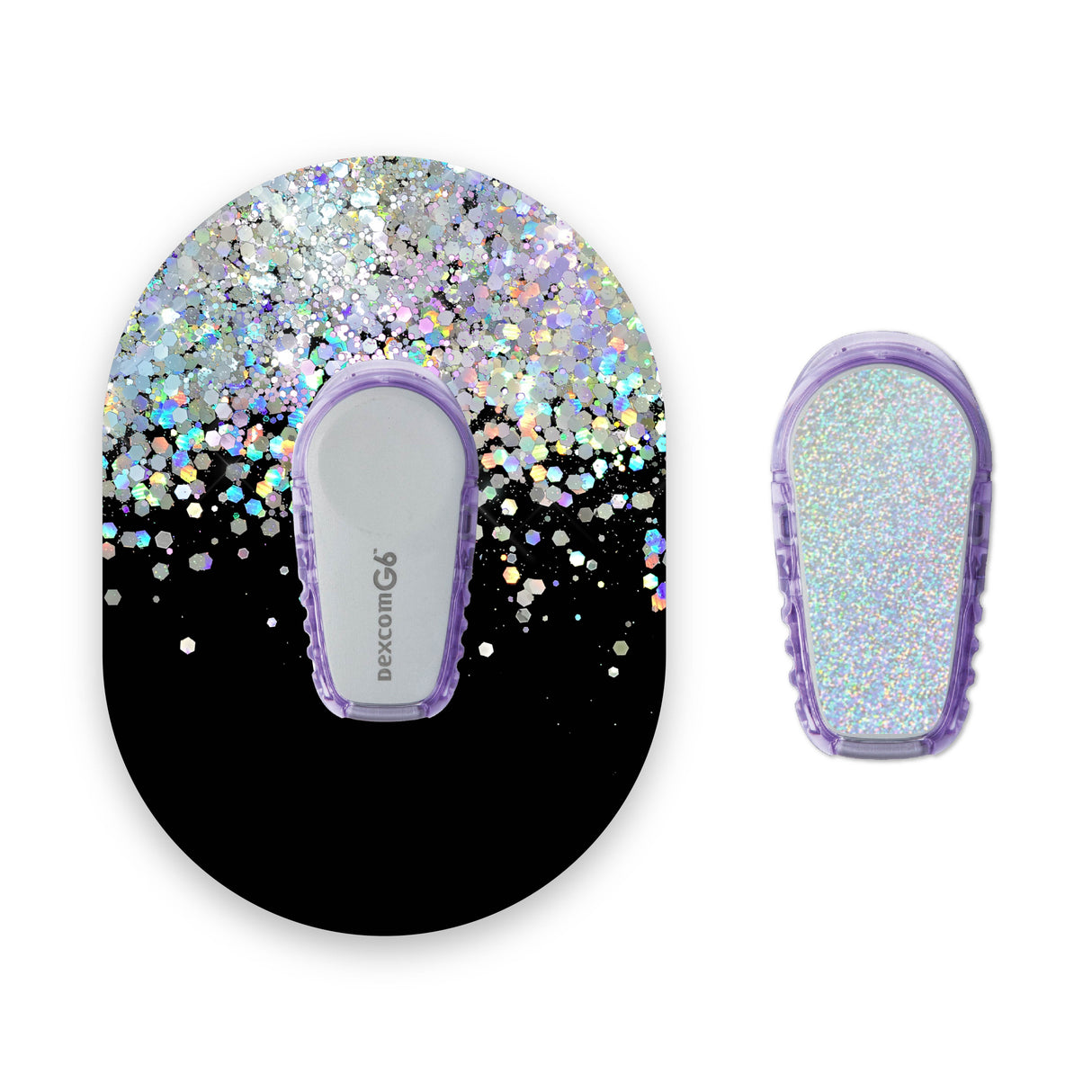 Black Printed Glitter Effect Dexcom G6 Diabetes Patch with Silver Holographic Sparkle Sticker