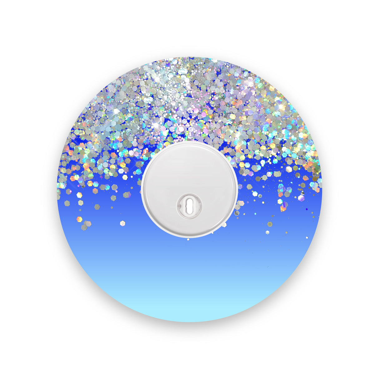Blue Ombré Printed Glitter Effect Freestyle Libre 3 Diabetes Patch with Silver Holographic Sparkle Sticker