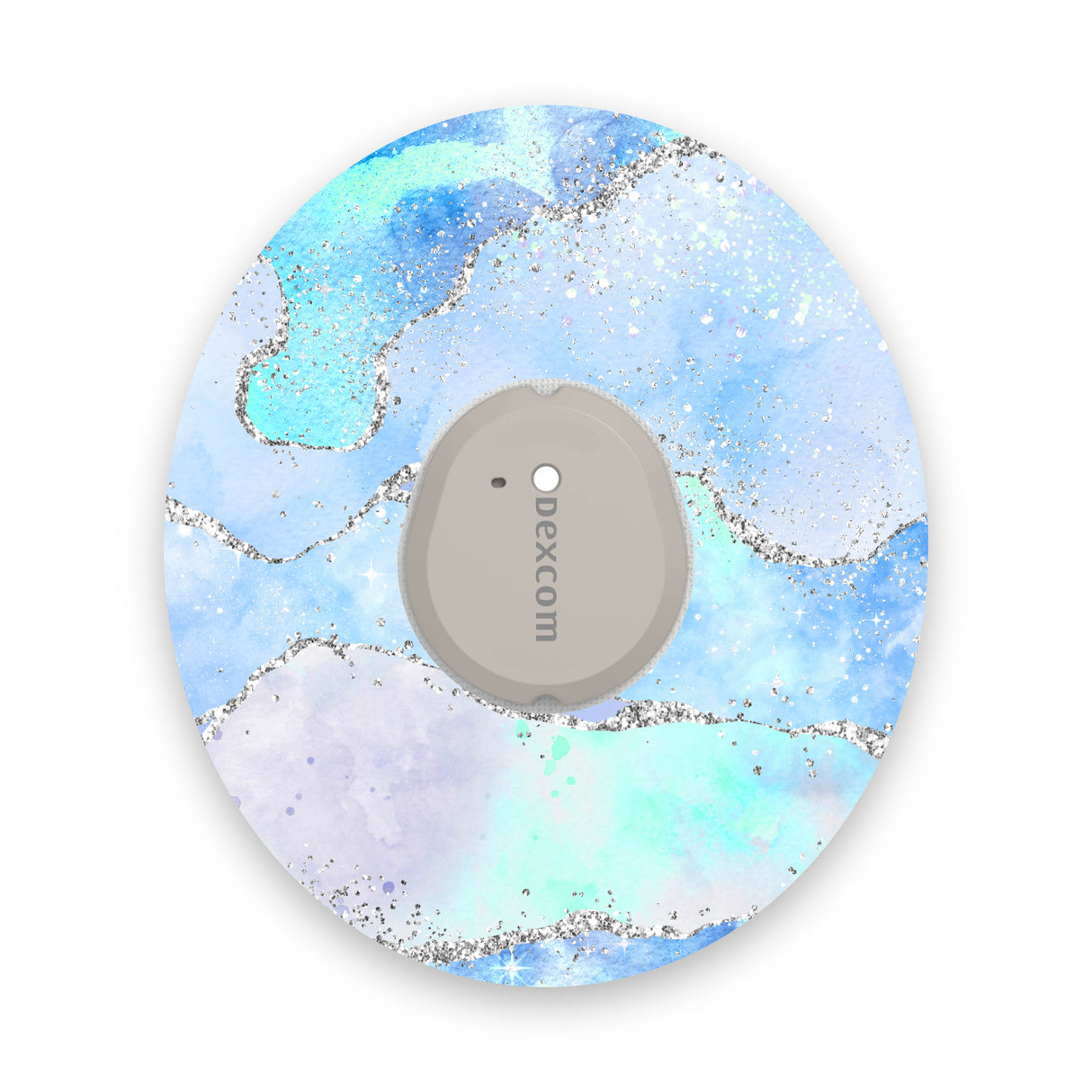Blue Watercolour Silver Sparkle Effect Dexcom G7 Diabetes Patch