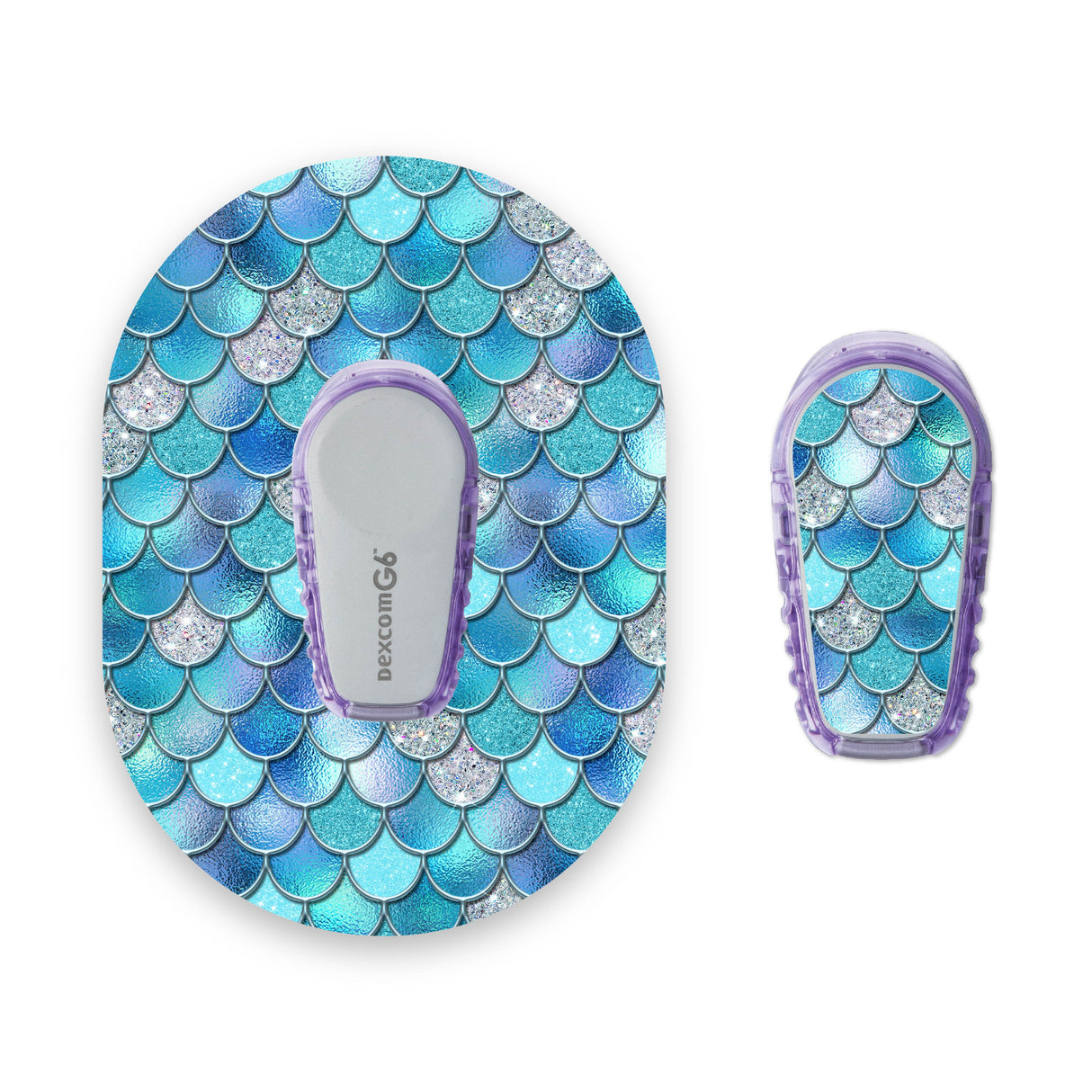 Blue Mermaid Scales Dexcom G6 Diabetes Patch with Matching Vinyl Centre Sticker