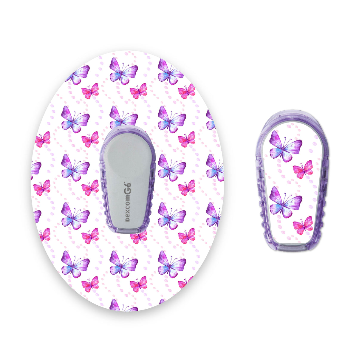 Purple & Pink Butterflies Dexcom G6 Diabetes Patch with Matching Vinyl Centre Sticker