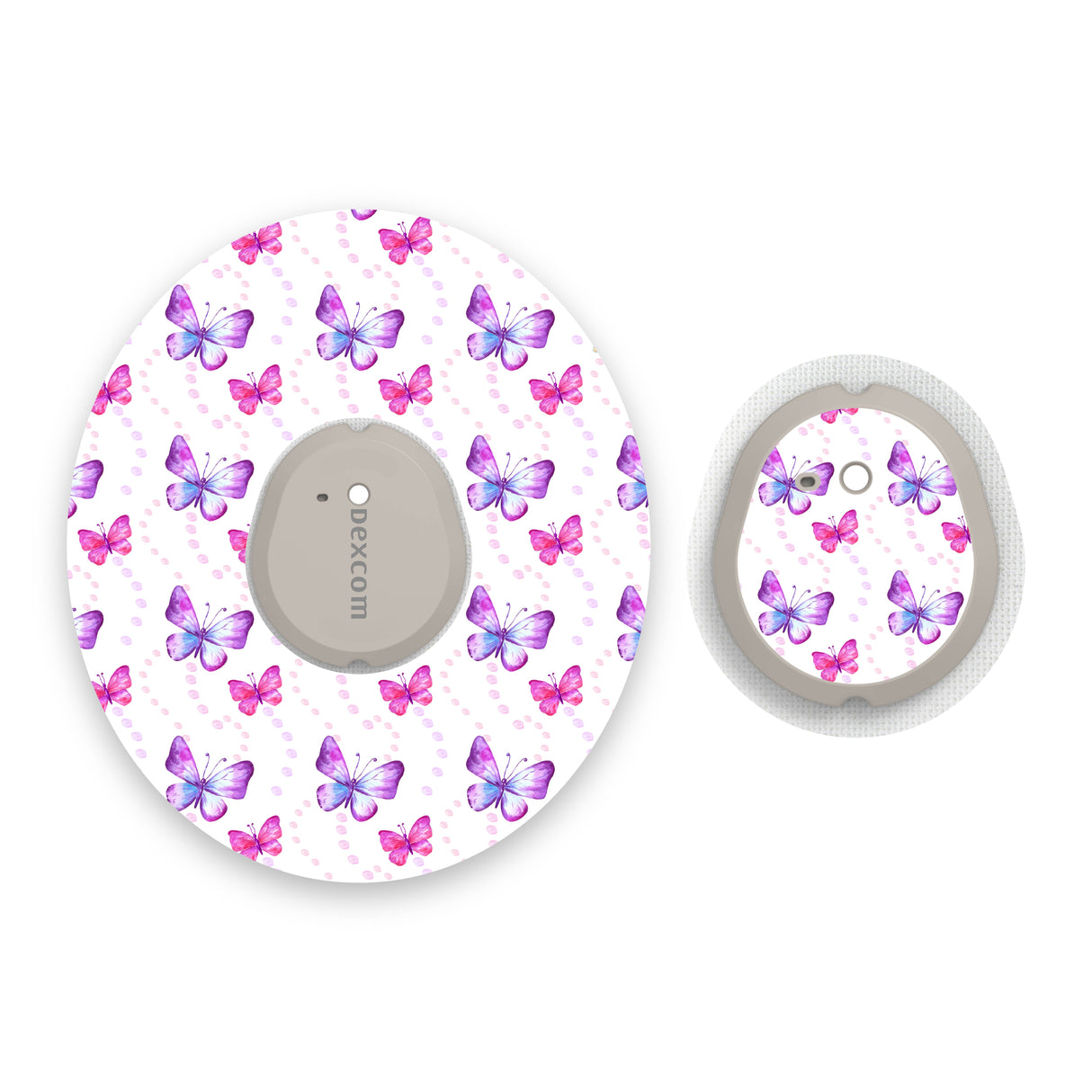 Purple & Pink Butterflies Dexcom G7 Diabetes Patch with Matching Vinyl Centre Sticker