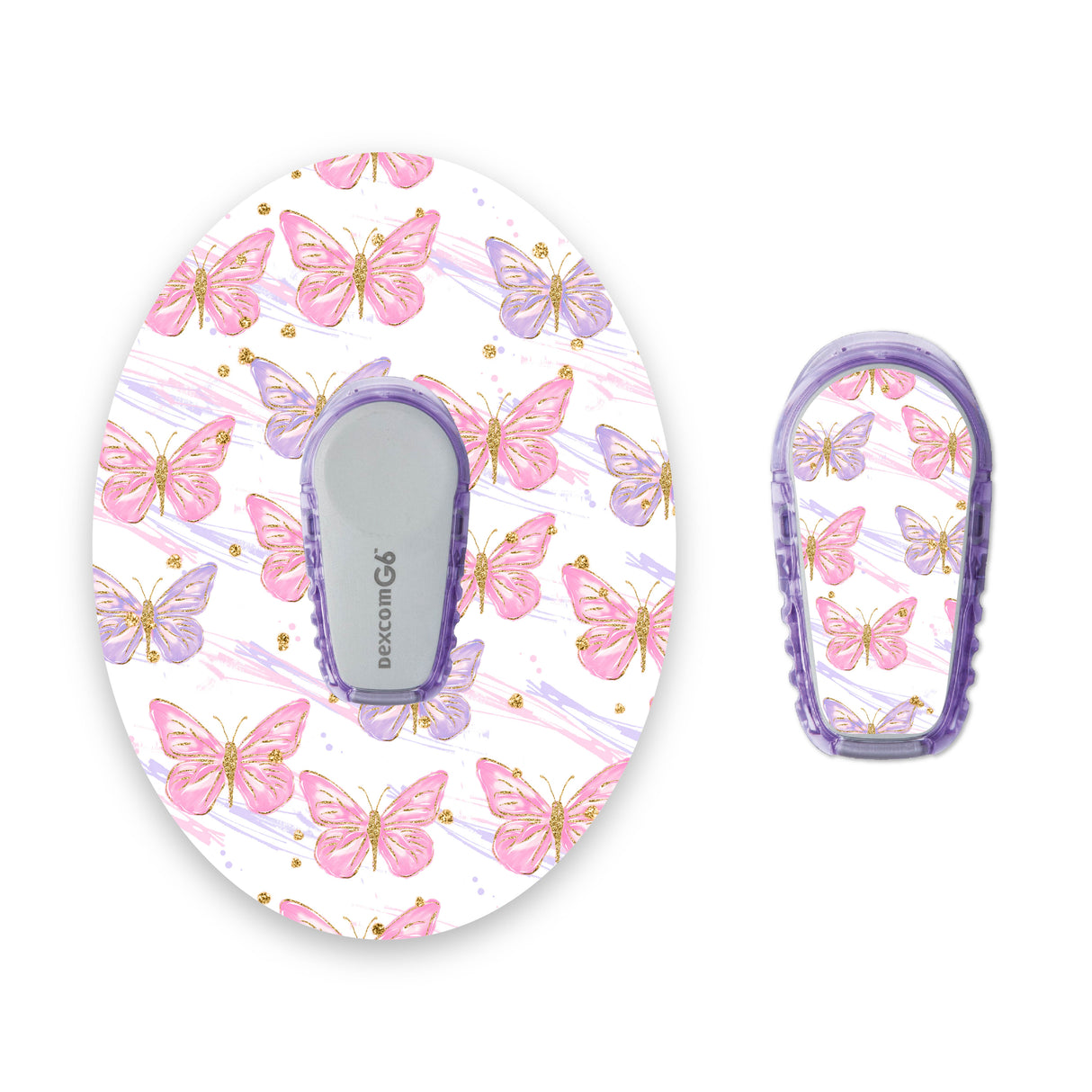 Pink & Lilac Butterflies Dexcom G6 Diabetes Patch with Matching Vinyl Centre Sticker