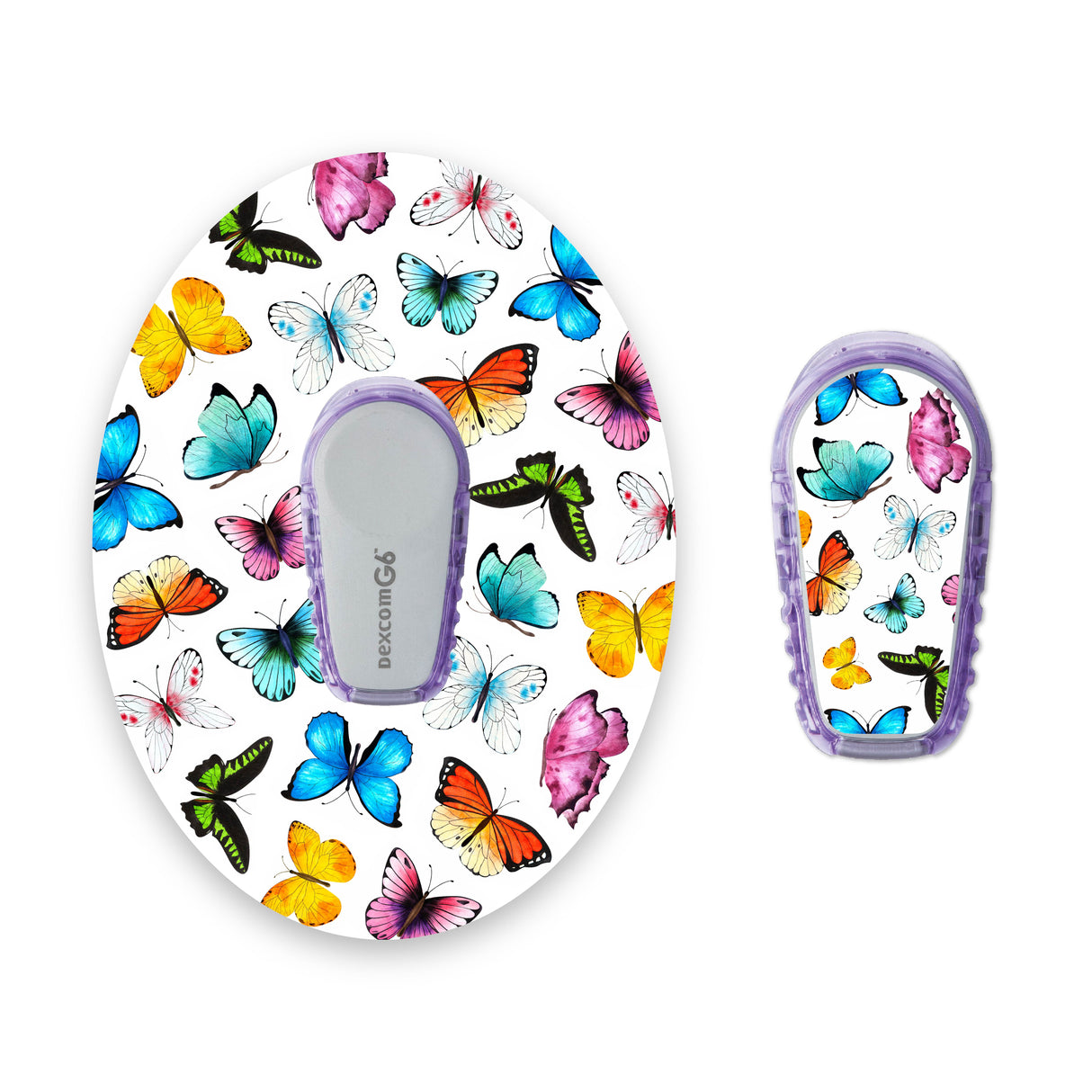 Multicoloured Butterflies Dexcom G6 Diabetes Patch with Matching Vinyl Centre Sticker