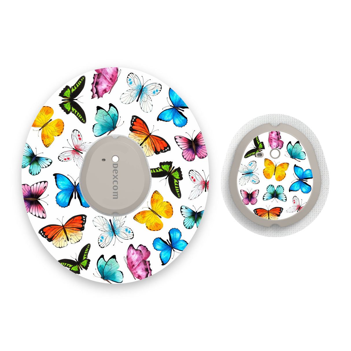 Multicoloured Butterflies Dexcom G7 Diabetes Patch with Matching Vinyl Centre Sticker