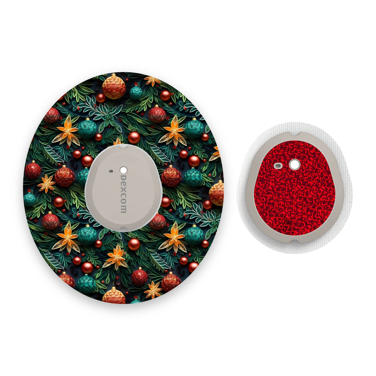 Christmas Tree Effect Dexcom G7 Diabetes Patch with Red Holographic Sparkle Sticker