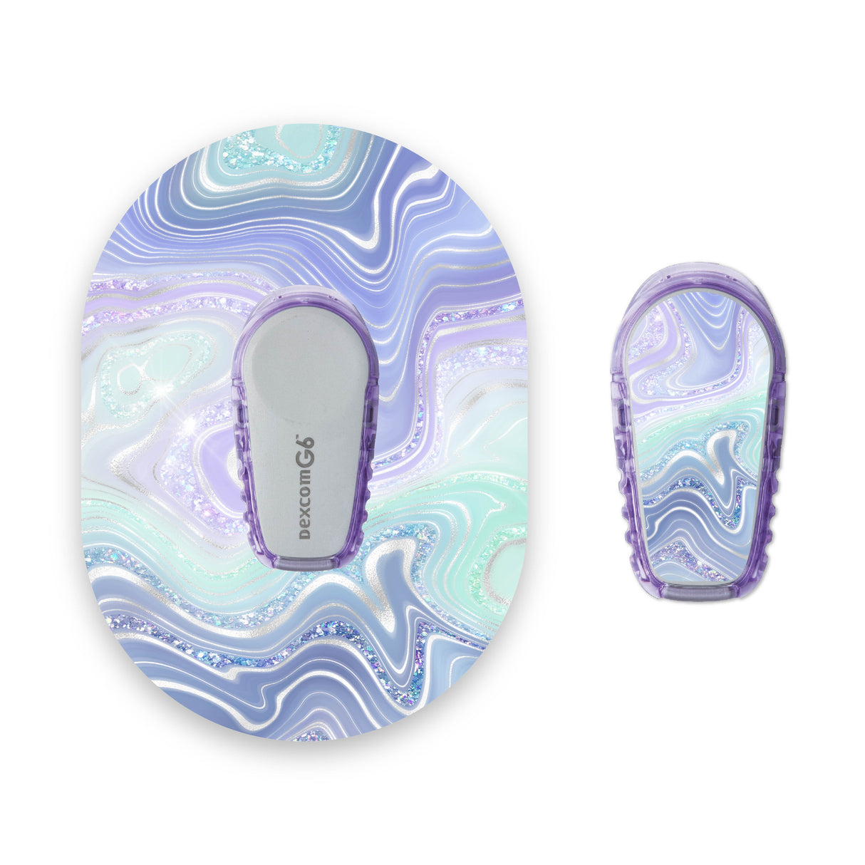 Blue Green Marble Sparkle Effect Dexcom G6 Diabetes Patch with Matching Vinyl Centre Sticker