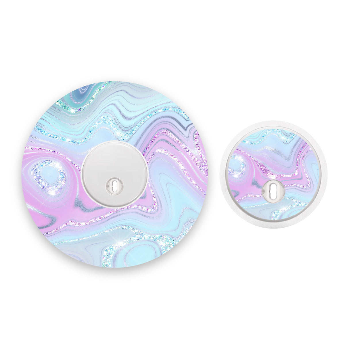 Aqua Pink Marble Sparkle Effect Freestyle Libre 3 Diabetes Patch with Matching Vinyl Centre Sticker