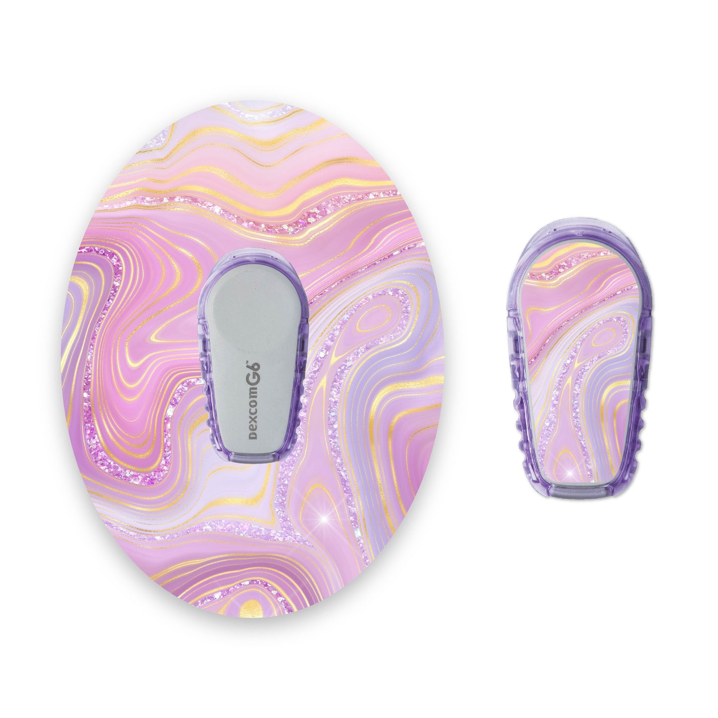 Pink Marble Sparkle Effect Dexcom G6 Diabetes Patch with Matching Vinyl Centre Sticker