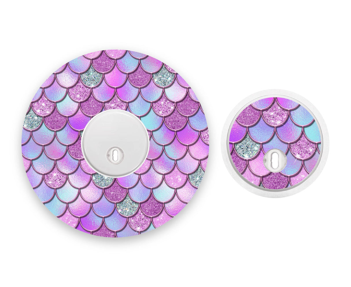 Pink-Purple Mermaid Scales Freestyle Libre 3 Diabetes Patch with Matching Vinyl Centre Sticker