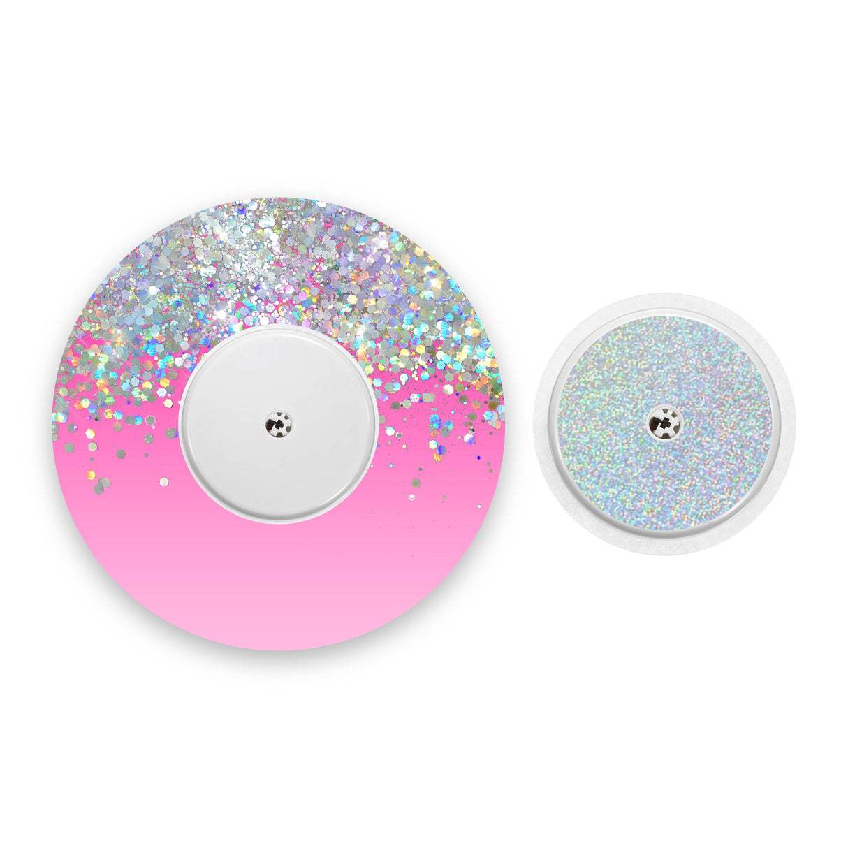Pink Ombré Printed Glitter Effect Freestyle Libre 2 Diabetes Patch with Silver Holographic Sparkle Sticker