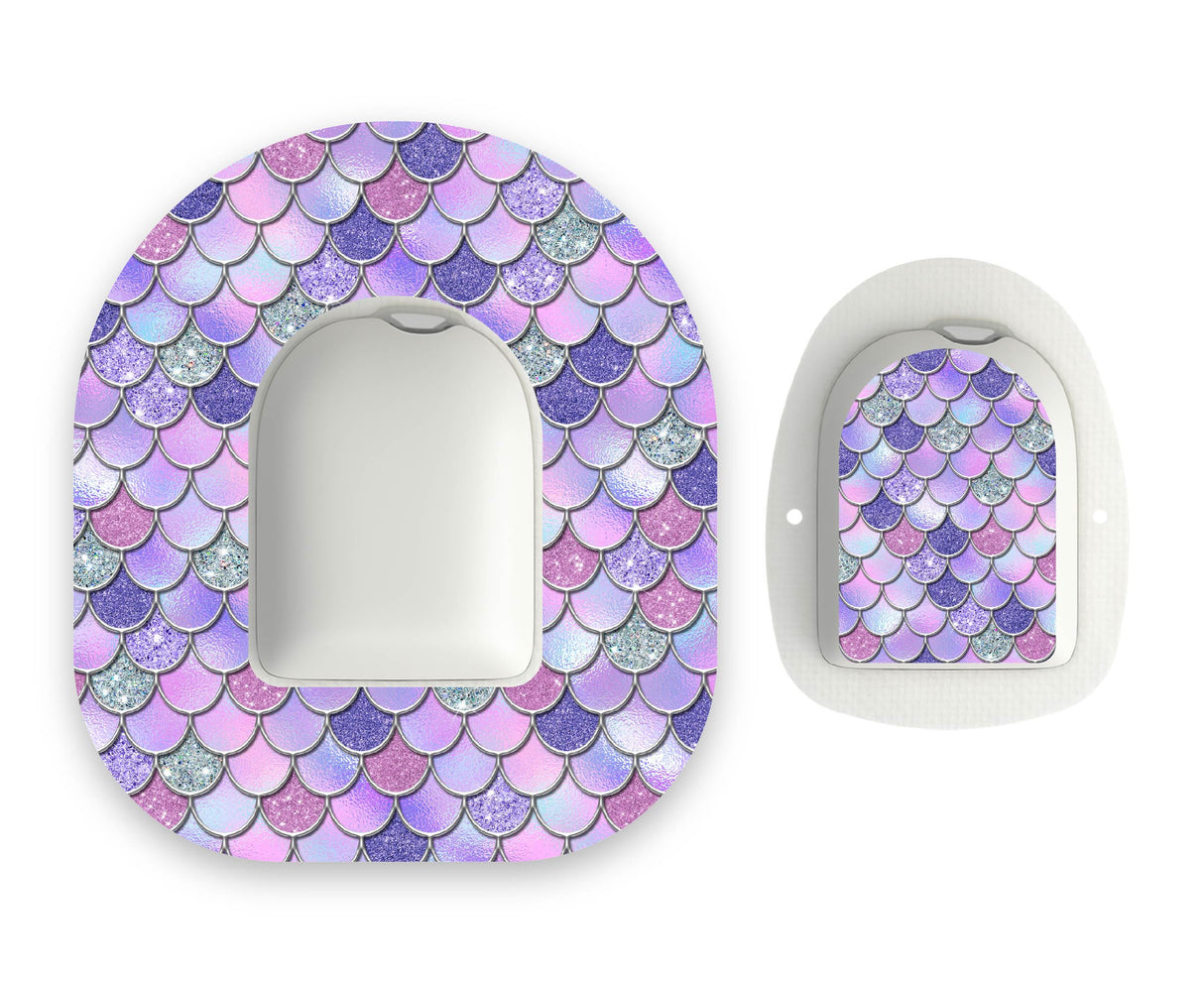 Purple Mermaid Scales Omnipod Diabetes Patch with Matching Vinyl Centre Sticker
