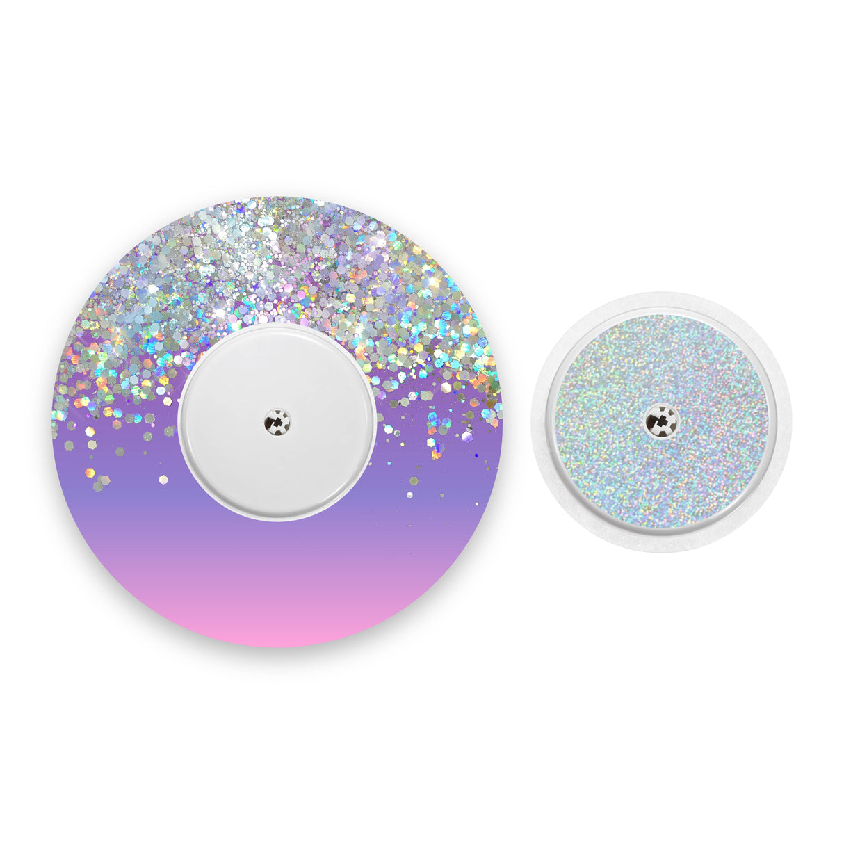 Purple Ombré Printed Glitter Effect Freestyle Libre 2 Diabetes Patch with Silver Holographic Sparkle Sticker