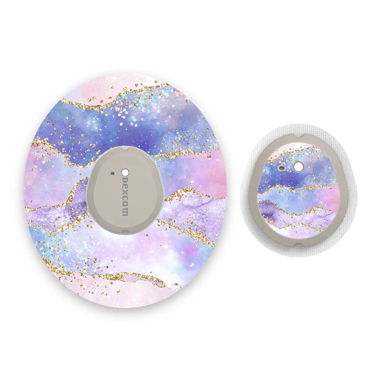 Watercolour Gold Sparkle Effect Dexcom G7 Diabetes Patch with Matching Vinyl Centre Sticker