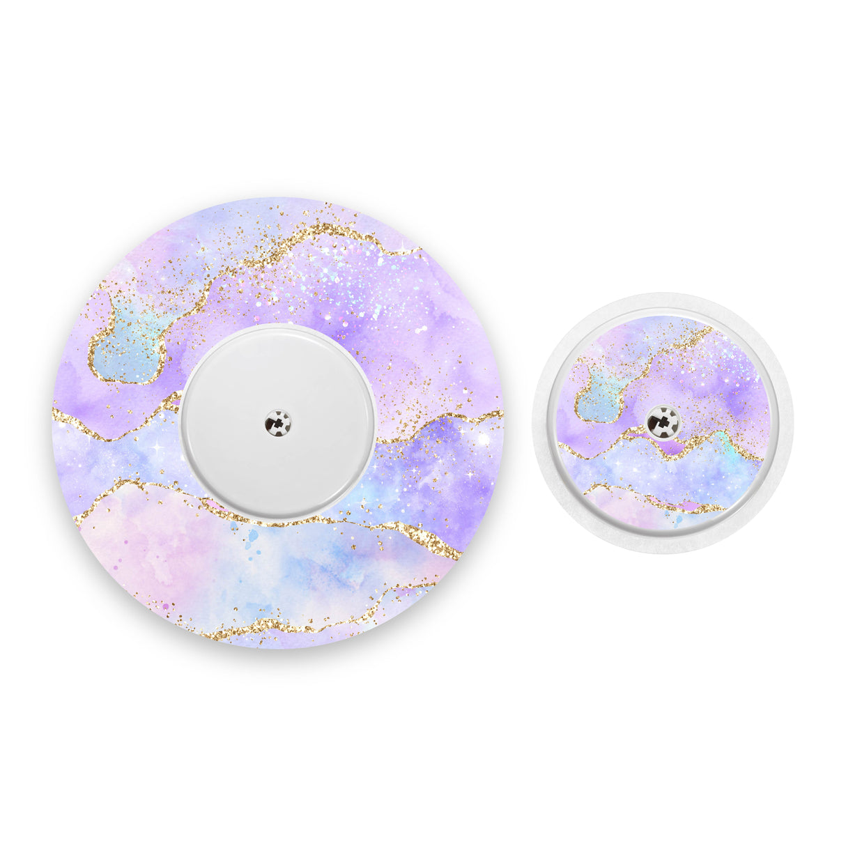 Purple Watercolour Gold Sparkle Effect Freestyle Libre 2 Diabetes Patch with Matching Vinyl Centre Sticker