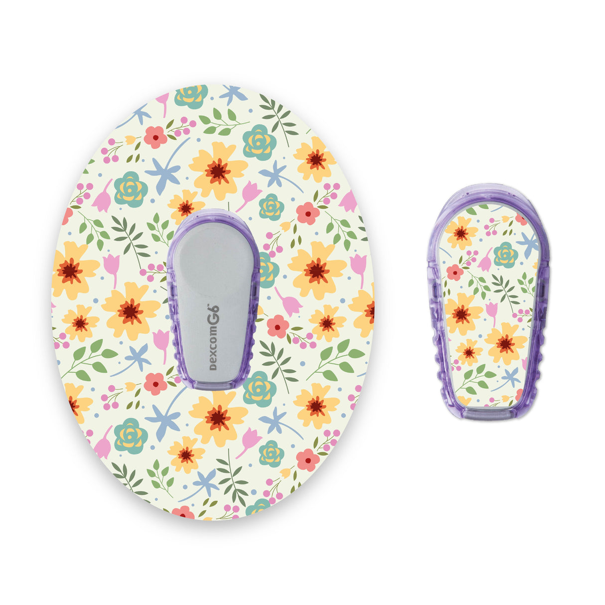 Yellow Flowers Dexcom G6 Diabetes Patch with Matching Vinyl Centre Sticker