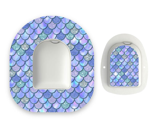 Blue-Purple Mermaid Scales Omnipod Diabetes Patch with Matching Vinyl Centre Sticker