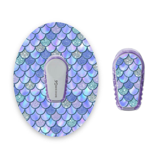 Blue-Purple Mermaid Scales Dexcom G6 Diabetes Patch with Matching Vinyl Centre Sticker