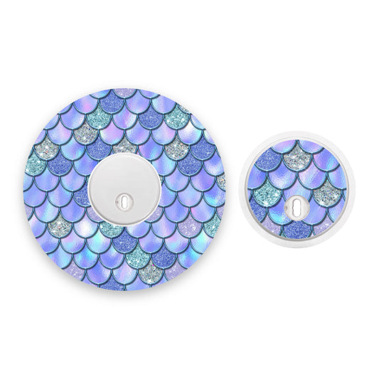 Blue-Purple Mermaid Scales Freestyle Libre 3 Diabetes Patch with Matching Vinyl Centre Sticker