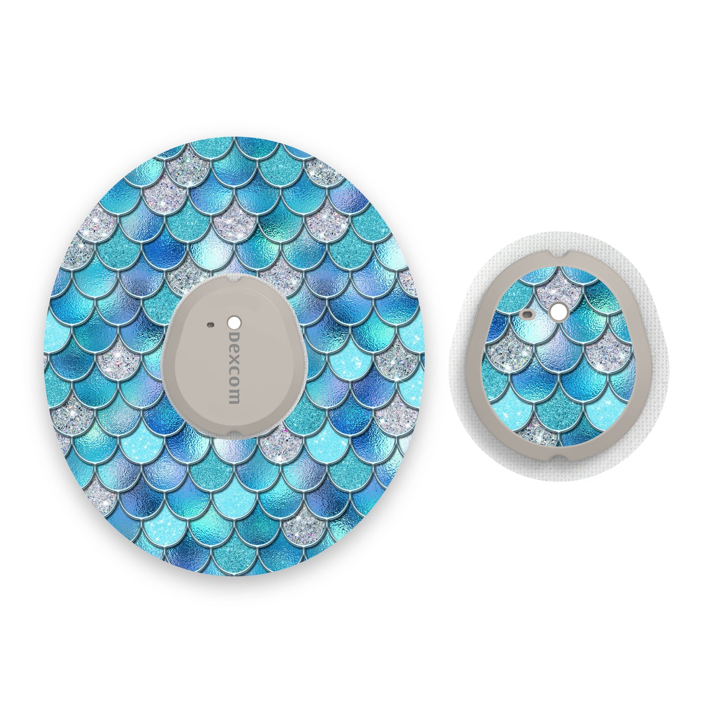 Blue Mermaid Scales Dexcom G7 Diabetes Patch with Matching Vinyl Centre Sticker