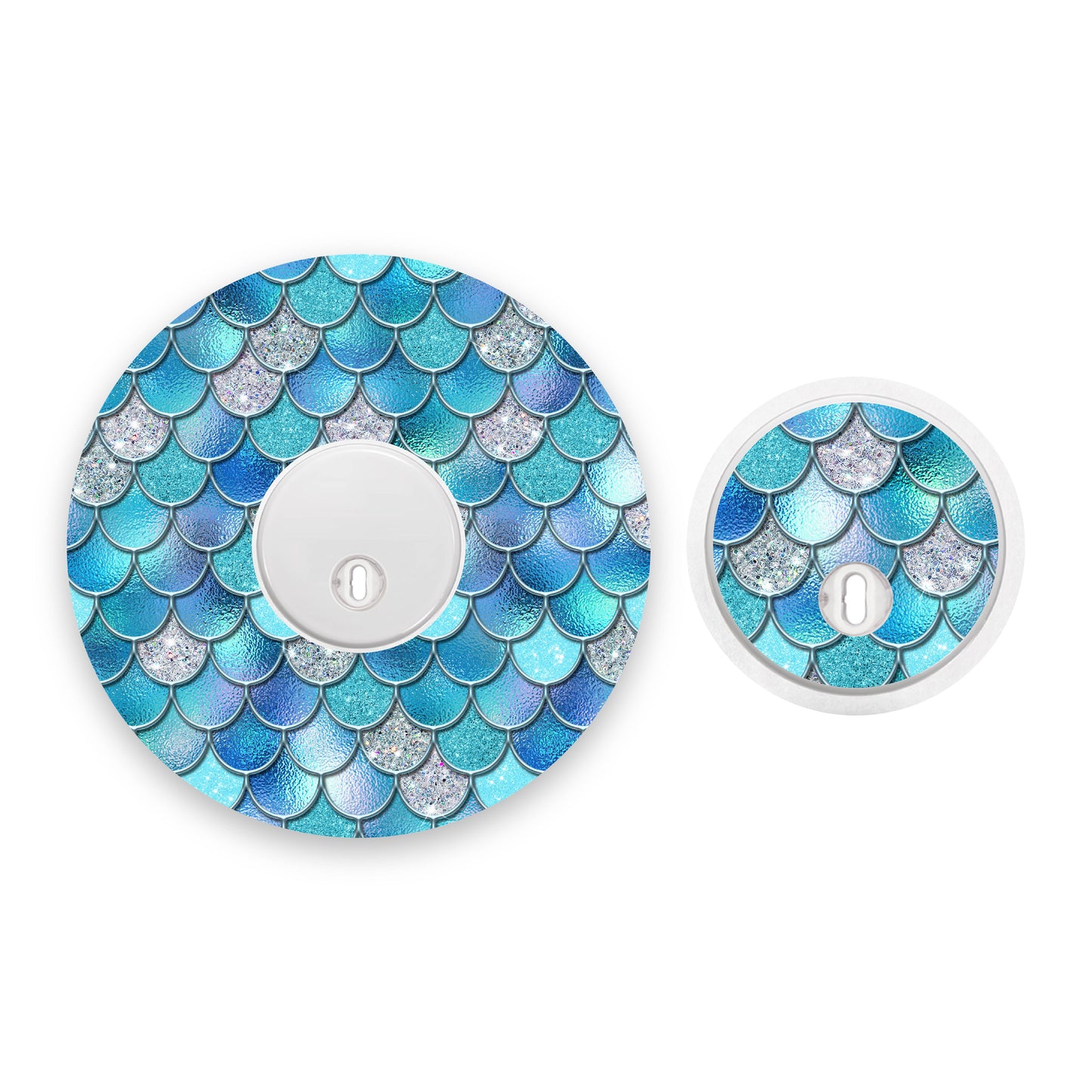 Blue Mermaid Scales Freestyle Libre 3 Diabetes Patch with Matching Vinyl Centre Sticker