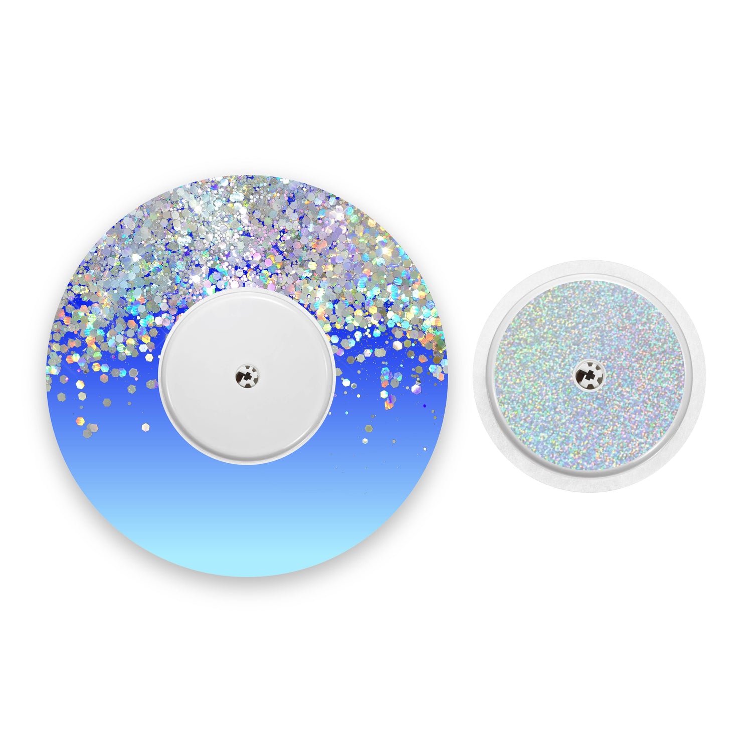 Blue Ombré Printed Glitter Effect Freestyle Libre 2 Diabetes Patch with Silver Holographic Sparkle Sticker