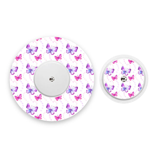 Purple & Pink Butterflies Freestyle Libre 2 Diabetes Patch with Matching Vinyl Centre Sticker