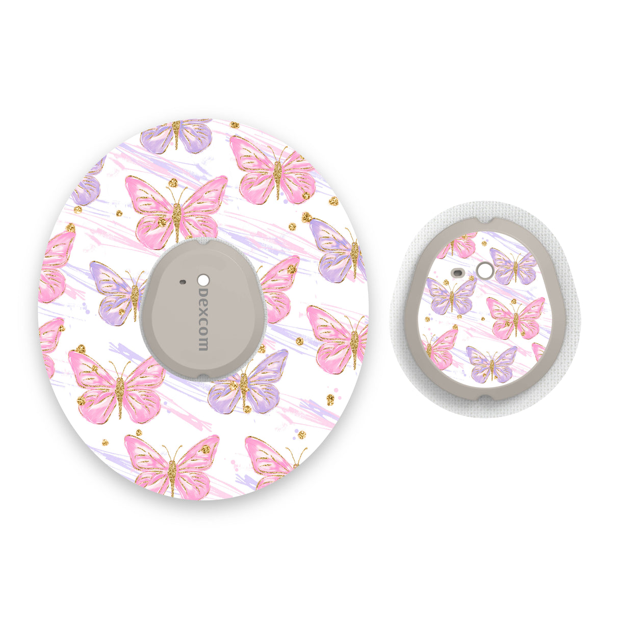Pink & Lilac Butterflies Dexcom G7 Diabetes Patch with Matching Vinyl Centre Sticker