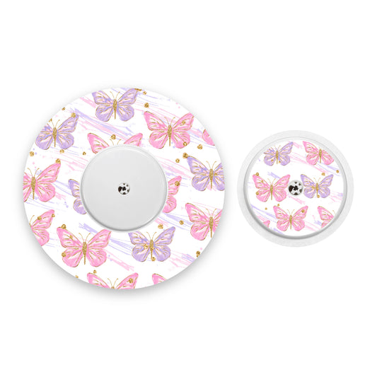 Pink & Lilac Butterflies Freestyle Libre 2 Diabetes Patch with Matching Vinyl Centre Sticker