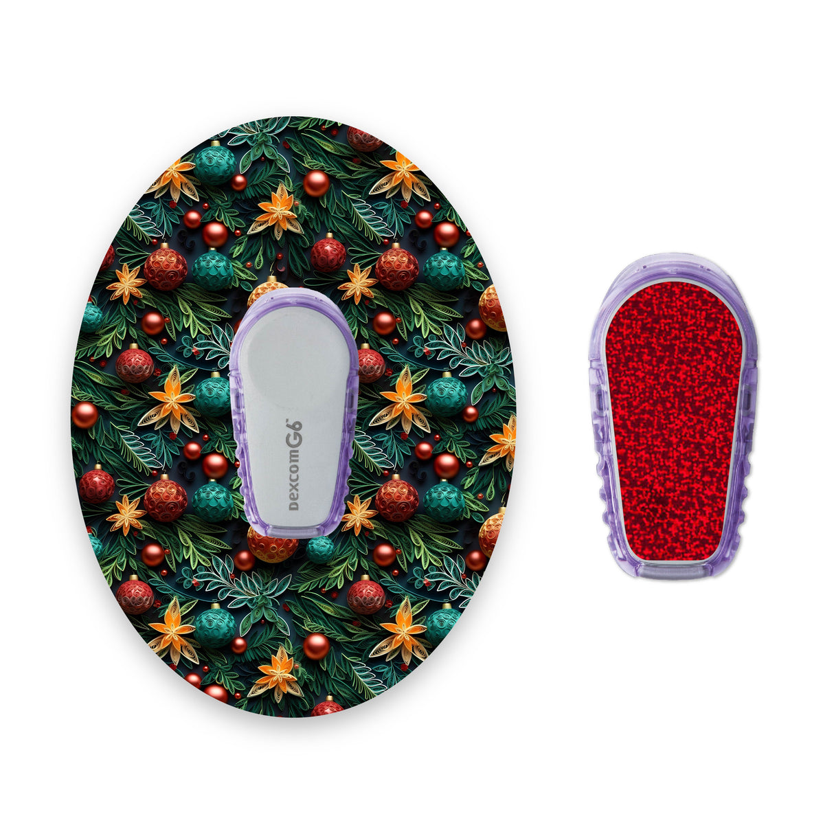 Christmas Tree Effect Dexcom G6 Diabetes Patch with Red Holographic Sparkle Sticker