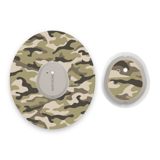 Classic Camouflage Dexcom G7 Diabetes Patch with Matching Vinyl Centre Sticker