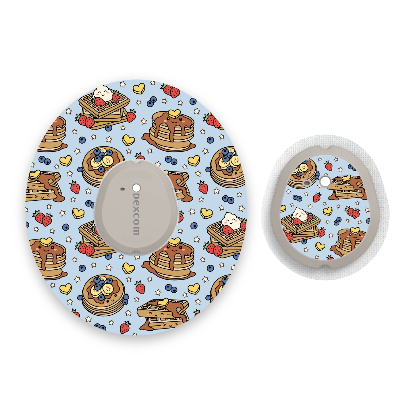 Cute Pancakes & Waffles Dexcom G7 Diabetes Patch with Matching Vinyl Centre Sticker