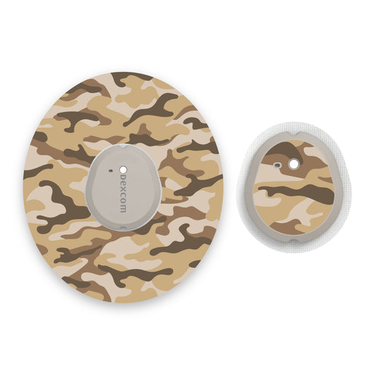 Desert Camouflage Dexcom G7 Diabetes Patch with Matching Vinyl Centre Sticker