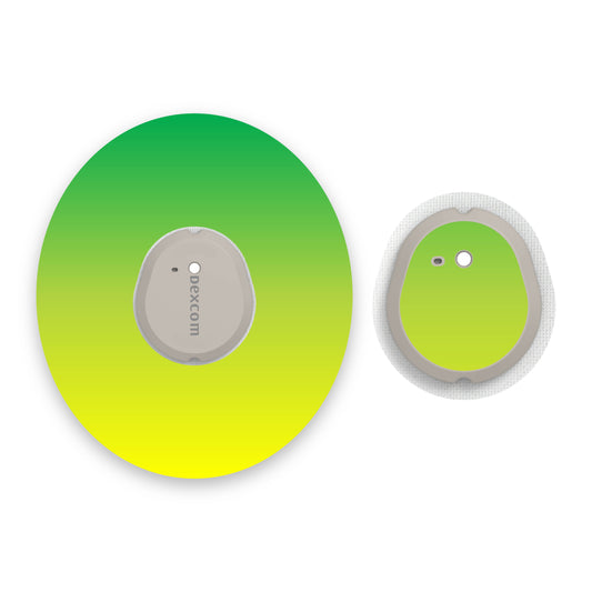 Green to Yellow Ombré Dexcom G7 Diabetes Patch with Matching Vinyl Centre Sticker