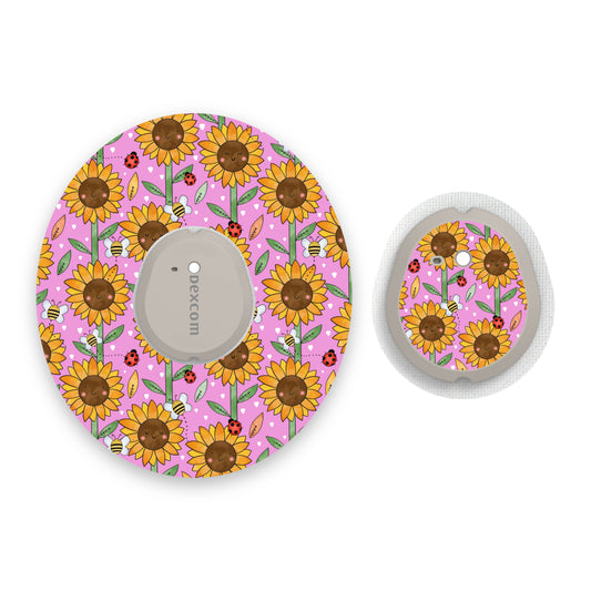 Happy Sunflowers Dexcom G7 Diabetes Patch with Matching Vinyl Centre Sticker