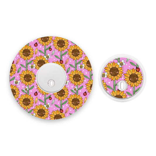 Happy Sunflowers Freestyle Libre 3 Diabetes Patch with Matching Vinyl Centre Sticker