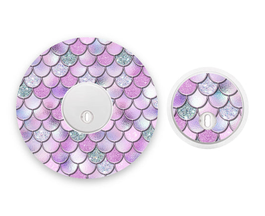 Lilac Mermaid Scales Freestyle Libre 3 Diabetes Patch with Matching Vinyl Centre Sticker