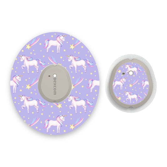 Lilac Unicorn Dexcom G7 Diabetes Patch with Matching Vinyl Centre Sticker