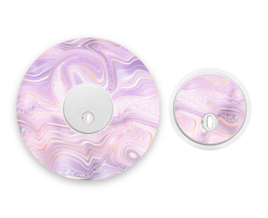 Lilac Marble Sparkle Effect Freestyle Libre 3 Diabetes Patch with Matching Vinyl Centre Sticker