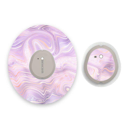 Lilac Marble Sparkle Effect Dexcom G7 Diabetes Patch with Matching Vinyl Centre Sticker