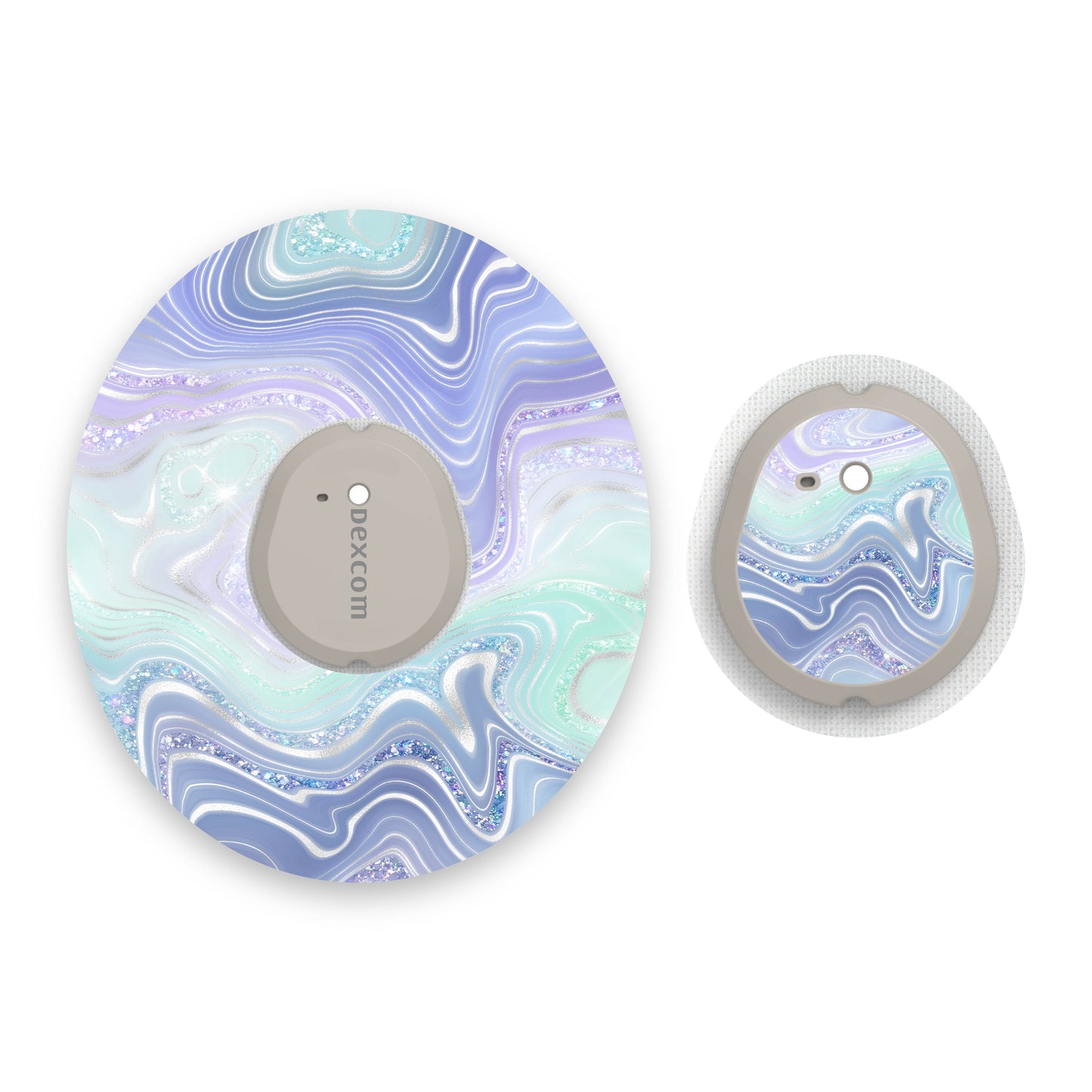 Blue Green Marble Sparkle Effect Dexcom G7 Diabetes Patch with Matching Vinyl Centre Sticker