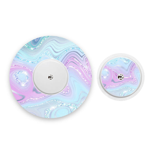 Aqua Pink Marble Sparkle Effect Freestyle Libre 2 Diabetes Patch with Matching Vinyl Centre Sticker