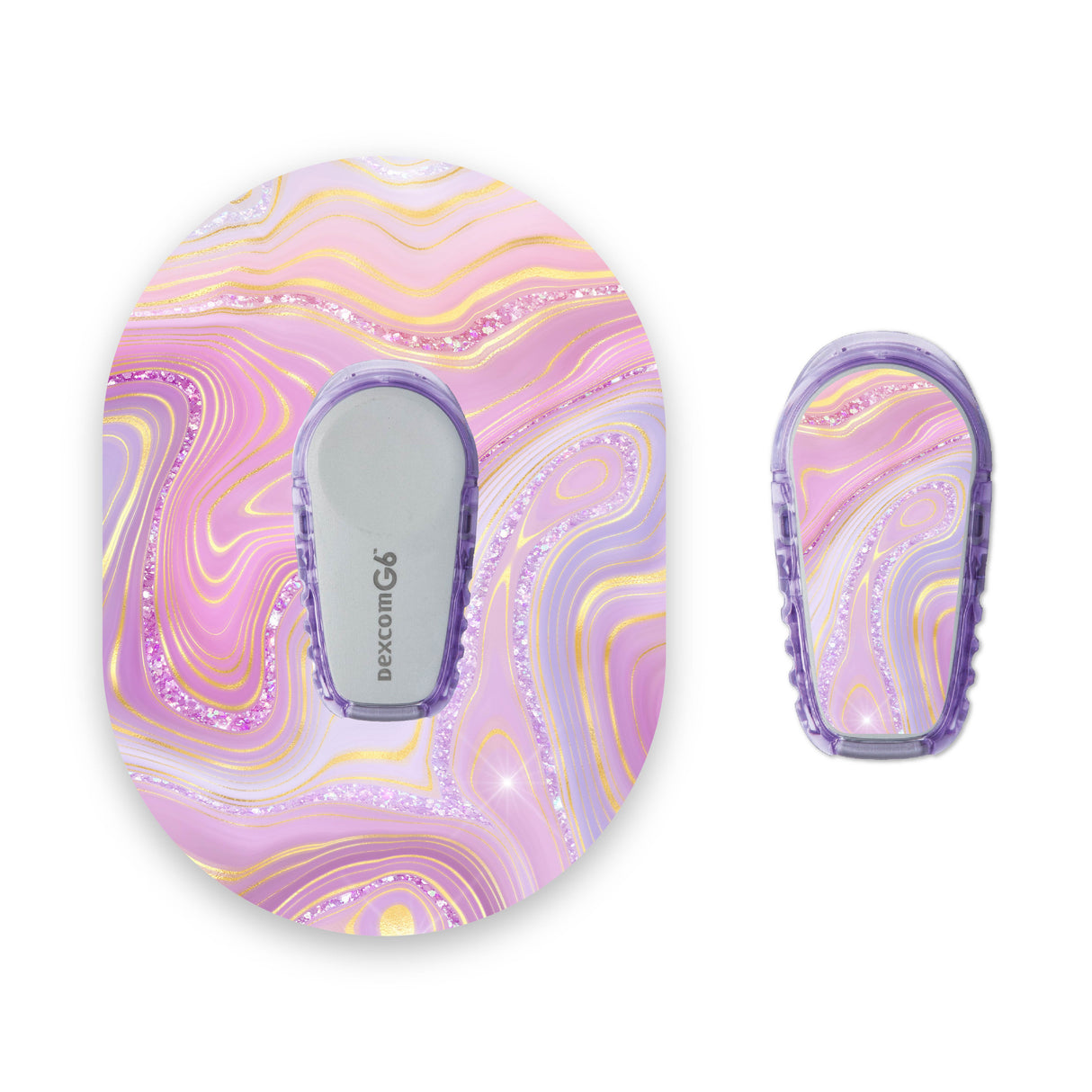 Pink Marble Sparkle Effect Dexcom G6 Diabetes Patch with Matching Vinyl Centre Sticker