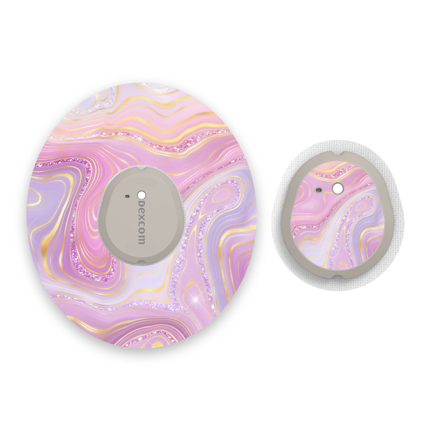 Pink Marble Sparkle Effect Dexcom G7 Diabetes Patch with Matching Vinyl Centre Sticker