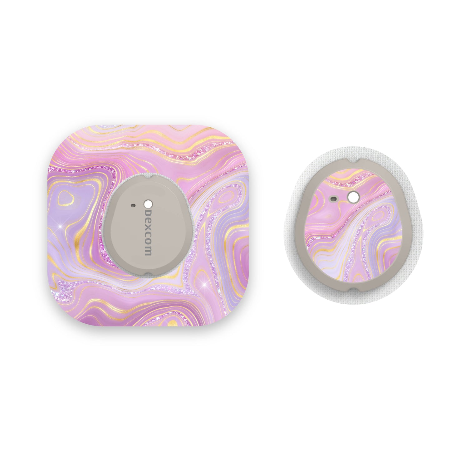 Pink Marble Sparkle Effect Dexcom G7 Diabetes Patch with Matching Vinyl Centre Sticker