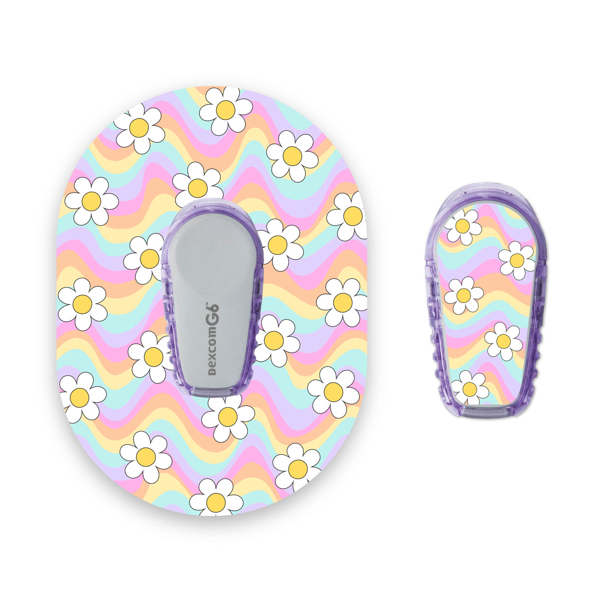 Pastel Groovy Flowers Dexcom G6 Diabetes Patch with Matching Vinyl Centre Sticker