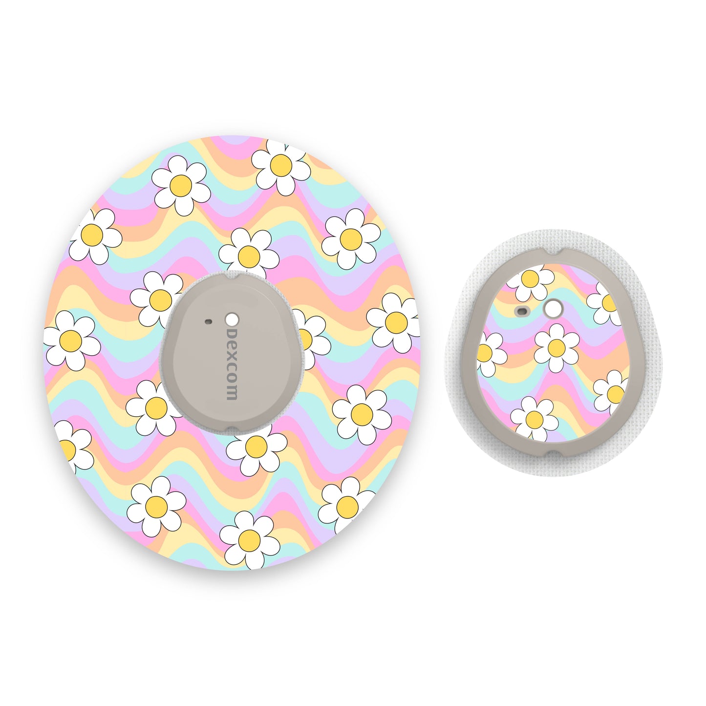 Pastel Groovy Flowers Dexcom G7 Diabetes Patch with Matching Vinyl Centre Sticker