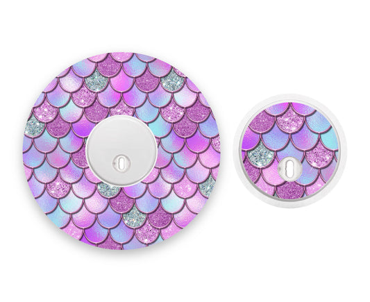 Pink-Purple Mermaid Scales Freestyle Libre 3 Diabetes Patch with Matching Vinyl Centre Sticker