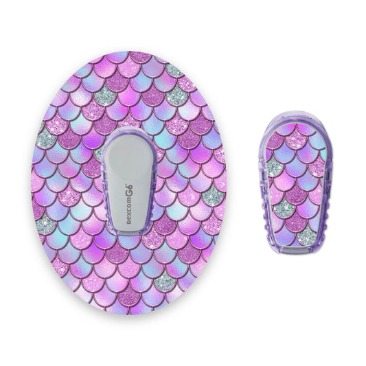 Pink-Purple Mermaid Scales Dexcom G6 Diabetes Patch with Matching Vinyl Centre Sticker