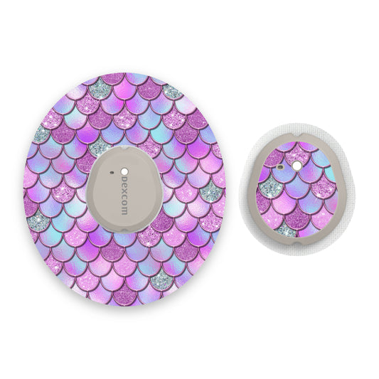 Pink-Purple Mermaid Scales Dexcom G7 Diabetes Patch with Matching Vinyl Centre Sticker